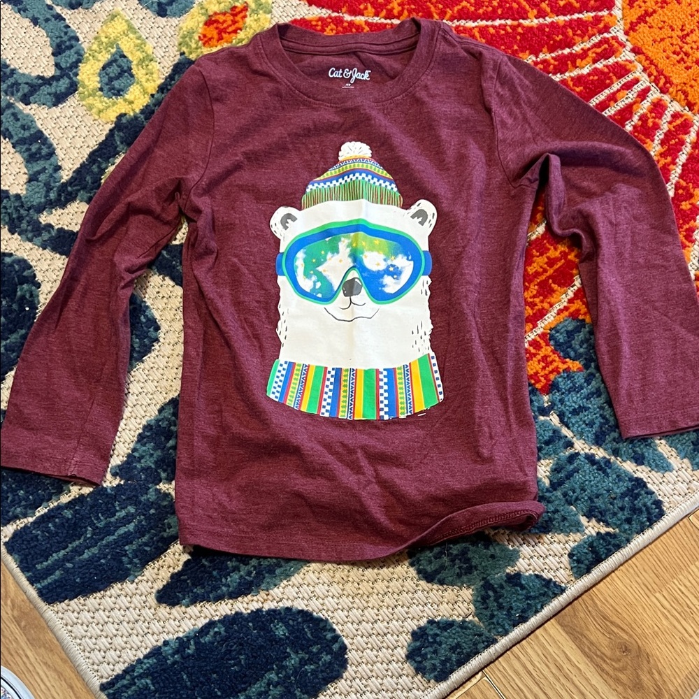 Cat & Jack Burgundy Polar Bear Long Sleeve Tee